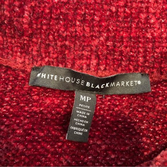 WHBM dark red velour chenille knit cowl neck off shoulder sweater Medium Petite - Picture 7 of 14